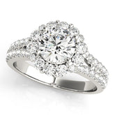 14K Gold Round Cut Halo Flower Diamond Split Shank Pave Engagement Ring with Matching Band